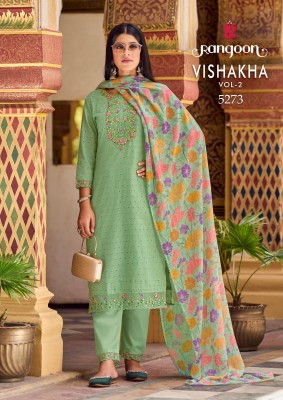 Vishakha vol 2 by Rangoon pure cotton fancy embroidered kurti pant and dupatta catalogue   readymade suit catalogs