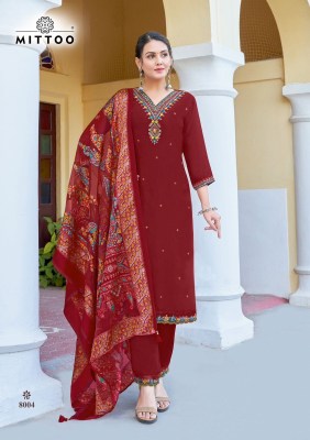 Vivah by Mittoo Pure viscose embroidered kurti pant and dupatta catalogue at affordable rate readymade suit catalogs