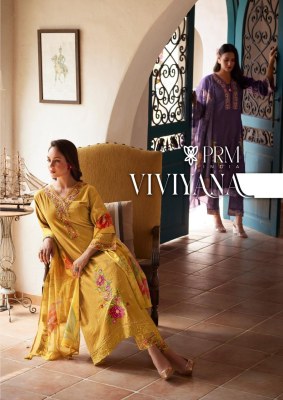 Viviana by PRM India Pure Cotton designer embroidered kurti pant with chunri at amavi expo wholesale catalogs