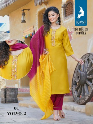 Volvo 2 by Kaya roman silk straight hand work kurti pant and dupatta catalogue at low rate  readymade suit catalogs