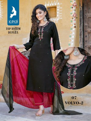 Volvo 2 by Kaya roman silk straight hand work kurti pant and dupatta catalogue at low rate  readymade suit catalogs