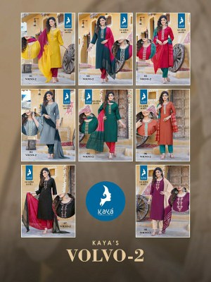 Volvo 2 by Kaya roman silk straight hand work kurti pant and dupatta catalogue at low rate  readymade suit catalogs