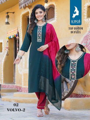 Volvo 2 by Kaya roman silk straight hand work kurti pant and dupatta catalogue at low rate  readymade suit catalogs