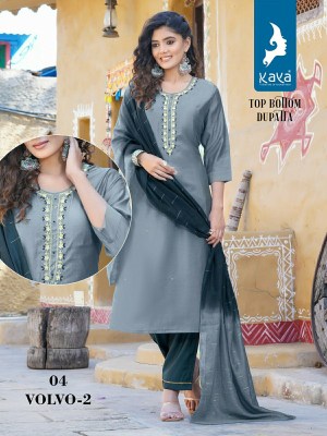Volvo 2 by Kaya roman silk straight hand work kurti pant and dupatta catalogue at low rate  readymade suit catalogs