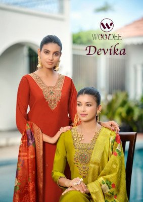 WOODEE DEVIKA Straight Cut 3 Pcs Suit with Back Side Work wholesale catalogs