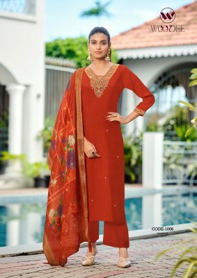 WOODEE DEVIKA Straight Cut 3 Pcs Suit with Back Side Work kurti pant with dupatta Catalogs