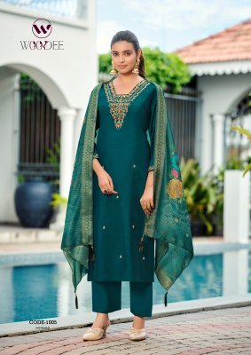 WOODEE DEVIKA Straight Cut 3 Pcs Suit with Back Side Work kurti pant with dupatta Catalogs