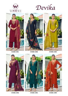 WOODEE DEVIKA Straight Cut 3 Pcs Suit with Back Side Work kurti pant with dupatta Catalogs