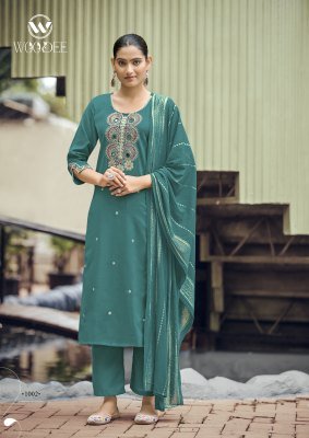 WOODEE RAAHI Premium Viscose Silk Straight Cut Top Bottom Dupatta kurti pant with dupatta Catalogs
