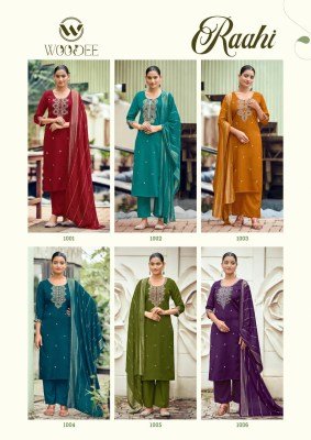 WOODEE RAAHI Premium Viscose Silk Straight Cut Top Bottom Dupatta kurti pant with dupatta Catalogs