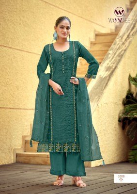 WOODEE WOMIKA Vol-2 Straight Cut Cotton Roman Silk Kurti Pant Dupatta Set kurti pant with dupatta Catalogs