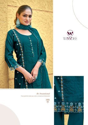 WOODEE WOMIKA Vol-2 Straight Cut Cotton Roman Silk Kurti Pant Dupatta Set kurti pant with dupatta Catalogs