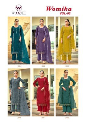 WOODEE WOMIKA Vol-2 Straight Cut Cotton Roman Silk Kurti Pant Dupatta Set kurti pant with dupatta Catalogs