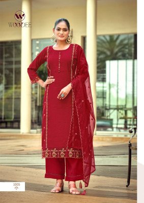 WOODEE WOMIKA Vol-2 Straight Cut Cotton Roman Silk Kurti Pant Dupatta Set kurti pant with dupatta Catalogs