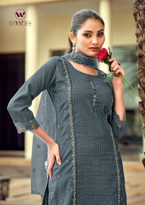 WOODEE WOMIKA Vol-2 Straight Cut Cotton Roman Silk Kurti Pant Dupatta Set kurti pant with dupatta Catalogs