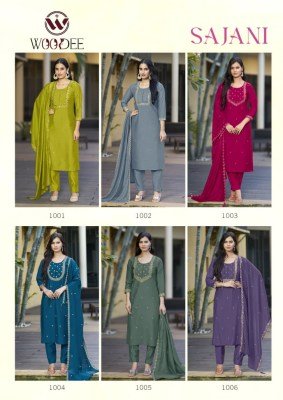 Woodee Sajani Viscose Chanderi Thead Work Readymade Catalogue Wholesale Rate readymade suit catalogs