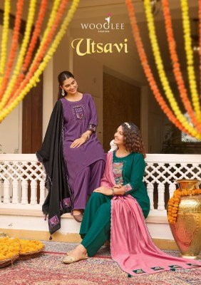WOOGLEE Utsavi Viscose Weaving Handwork Thread Work 3- piece  with Dupatta 