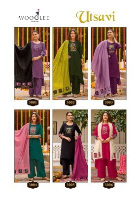 WOOGLEE Utsavi Viscose Weaving Handwork Thread Work 3- piece  with Dupatta kurti pant with dupatta Catalogs