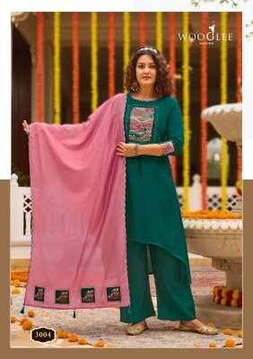 WOOGLEE Utsavi Viscose Weaving Handwork Thread Work 3- piece  with Dupatta kurti pant with dupatta Catalogs