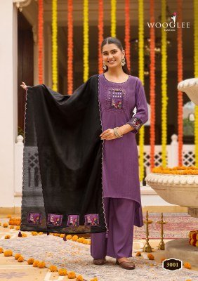 WOOGLEE Utsavi Viscose Weaving Handwork Thread Work 3- piece  with Dupatta kurti pant with dupatta Catalogs