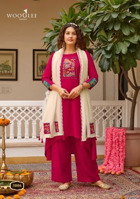 WOOGLEE Utsavi Viscose Weaving Handwork Thread Work 3- piece  with Dupatta kurti pant with dupatta Catalogs