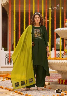 WOOGLEE Utsavi Viscose Weaving Handwork Thread Work 3- piece  with Dupatta kurti pant with dupatta Catalogs