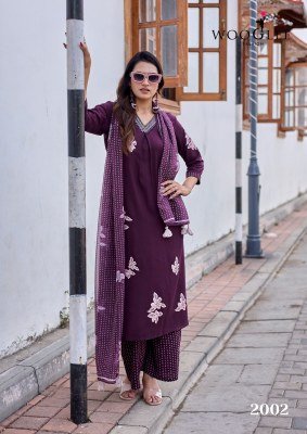 WOOGLEE Vasudha Heavy Rayon Hand & Thread Work Kurti Pant Dupatta Set kurti pant with dupatta Catalogs