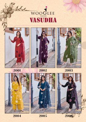 WOOGLEE Vasudha Heavy Rayon Hand & Thread Work Kurti Pant Dupatta Set kurti pant with dupatta Catalogs