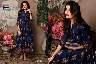 Walkway vol 1 by Blue hills Reyon printed gown with belt kurti catalogue at affordable rate kurtis catalogs