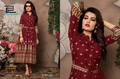 Walkway vol 1 by Blue hills Reyon printed gown with belt kurti catalogue at affordable rate kurtis catalogs