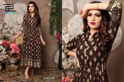 Walkway vol 1 by Blue hills Reyon printed gown with belt kurti catalogue at affordable rate kurtis catalogs
