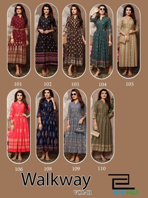 Walkway vol 1 by Blue hills Reyon printed gown with belt kurti catalogue at affordable rate kurtis catalogs