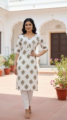 White Beauty Rayon Printed Kurti with Side Pocket And Dupatta Wholesale kurtis catalogs