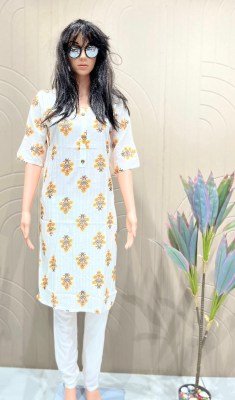 White Beauty Rayon Printed Kurti with Side Pocket And Dupatta Wholesale kurtis catalogs