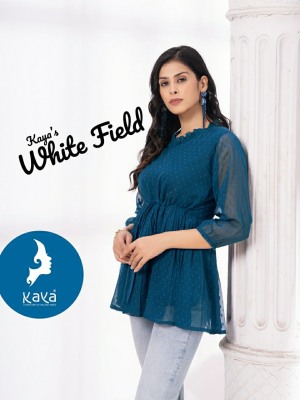 White Field by Kaya Georgette butti work Western wear short top catalogue at affordable rate Kaya kurti
