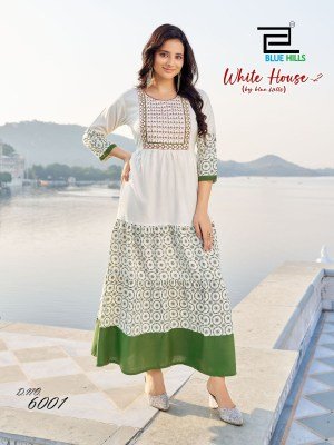 White House vol.2 by Blue Hills Long Gown Style Flared Kurti Pant and Dupatta catalogue at affordable rate kurtis catalogs
