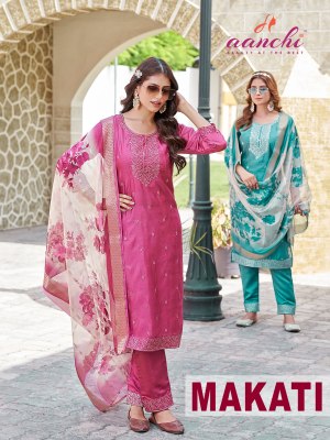  Wholesale Designer Aanchi Makati Vichitra Shimmer Kurti Pant with Fancy Digital Dupatta wholesale catalogs