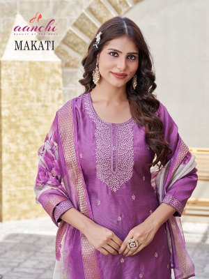  Wholesale Designer Aanchi Makati Vichitra Shimmer Kurti Pant with Fancy Digital Dupatta kurtis catalogs