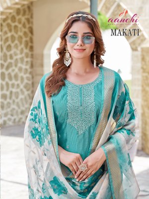  Wholesale Designer Aanchi Makati Vichitra Shimmer Kurti Pant with Fancy Digital Dupatta kurtis catalogs