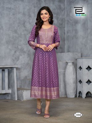Womaniya plus vol1 by Blue hills Anarkali gown with neck embroidered kurti catalogue at affordable rate kurtis catalogs