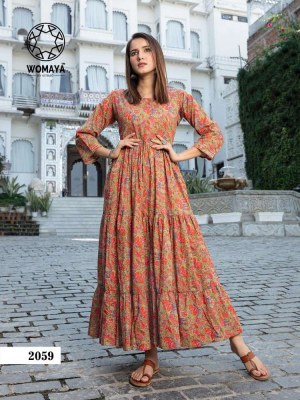 Womaya Vibrance Pure Cambric Cotton Long Gown Stylish Wholesale Kurti catalogue  kurtis catalogs