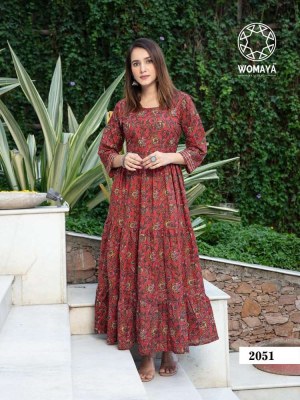 Womaya Vibrance Pure Cambric Cotton Long Gown Stylish Wholesale Kurti catalogue  kurtis catalogs