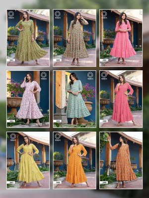 Womaya Vibrance Vol 2 Pure Cambric Cotton Full Flair Gown Kurti catalogue wholesaler  kurtis catalogs