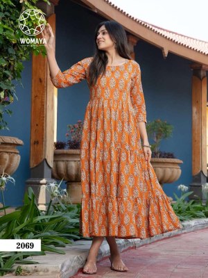 Womaya Vibrance Vol 2 Pure Cambric Cotton Full Flair Gown Kurti catalogue wholesaler  kurtis catalogs