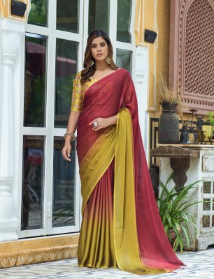 Women siroski work color padding chiffon saree with sequins work printed blouse sarees