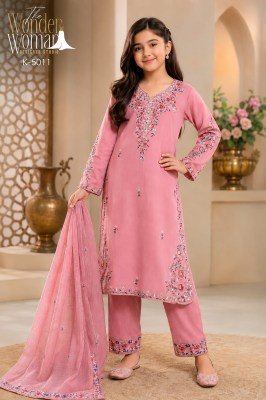 Wonder Woman K-5011 Kids Embroidered Cotton Suit with Organza Dupatta 