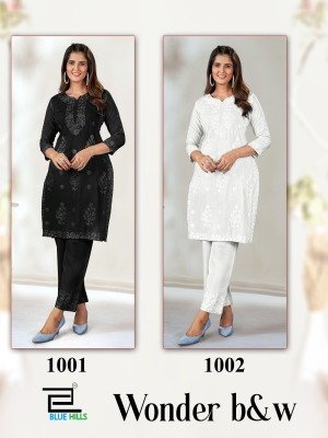 Wonder by Blue hills Reyon Tone work kurti pant and dupatta catalogue at affordable rate kurtis catalogs