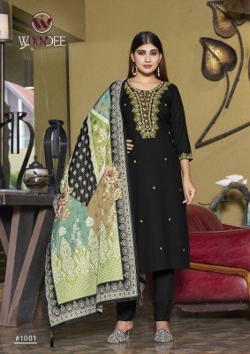 Woodee Apsara Soft Muslin Rayon Top Palazzo Premium Quality Digital Print with Hand Thread And Latkan Work Dupatta Wholesale kurtis catalogs