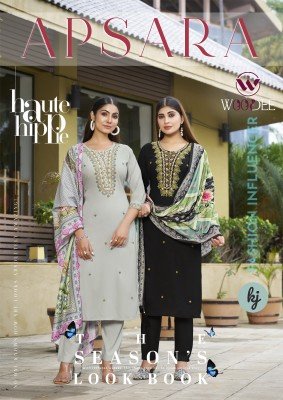Woodee Apsara Soft Muslin Rayon Top Palazzo Premium Quality Digital Print with Hand Thread And Latkan Work Dupatta Wholesale kurtis catalogs