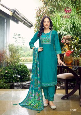 Woodee Banzara Straight Cut 3 Piece Set Viscose Vatican Muslin with Sequence And Digital Print Wholesale kurtis catalogs